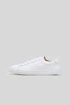Side profile studio view of the Olen Città low-top sneaker in white calfskin leather with neutral tan lining.
