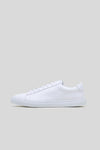 Side profile studio view of the Olen Città low-top sneaker in white calfskin leather.