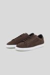 Pair of Olen dark brown suede Città sneakers with white rubber soles.